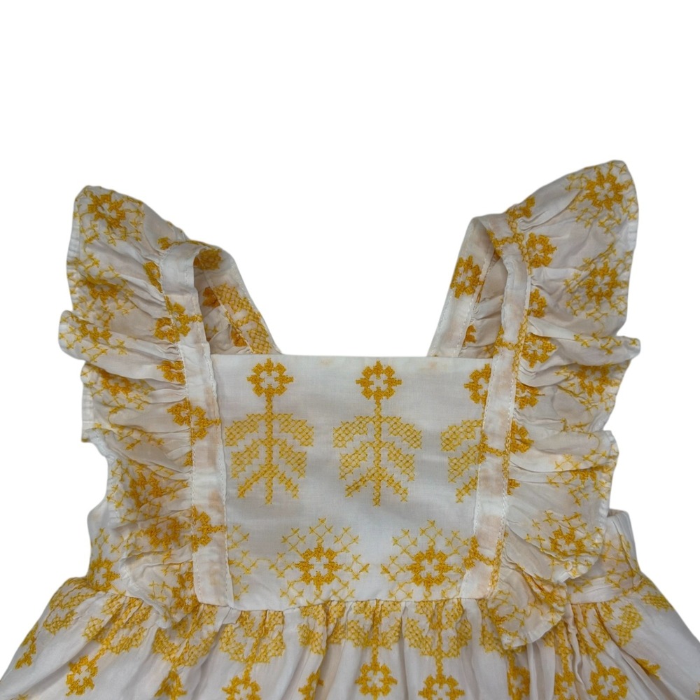 Bonnie Jean Embroidered Ruffle Easter Sun Dress Kids 3T White Yellow Boho Summer - Picture 3 of 11
